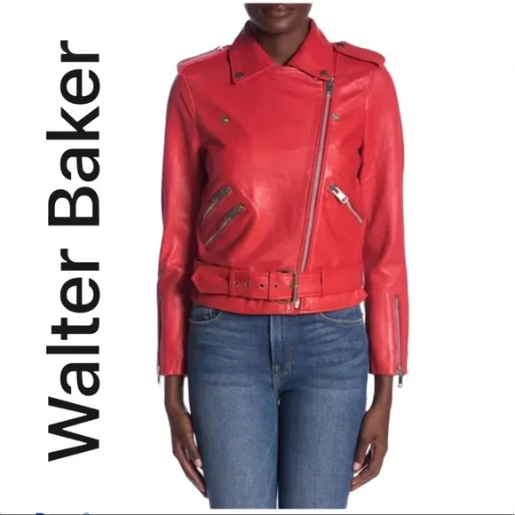 Walter Baker Allison Leather Moto Red Jacket - Picture 1 of 12